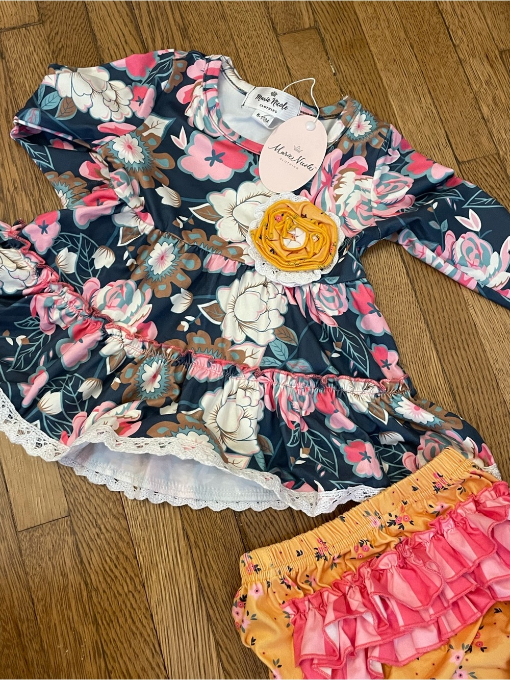 NWT 2pc MARIE NICOLE floral fall dress 6-12 months